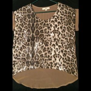 Ya Los Angeles Med Leopard Sequined Sheer Back Top